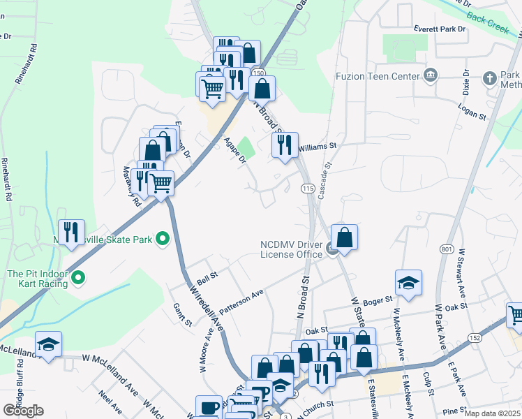 map of restaurants, bars, coffee shops, grocery stores, and more near 180 Piedmont Pointe Drive in Mooresville