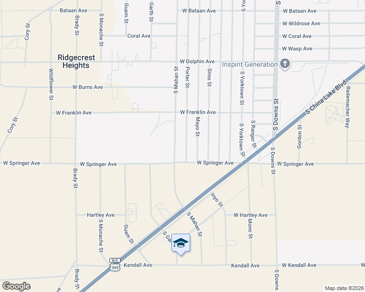 map of restaurants, bars, coffee shops, grocery stores, and more near 1612 Porter Street in Ridgecrest