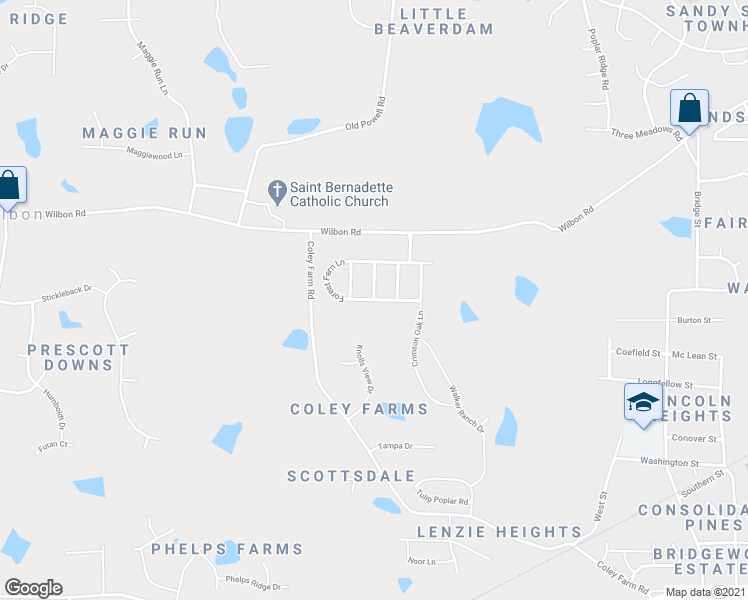 map of restaurants, bars, coffee shops, grocery stores, and more near Forest Fern Lane in Fuquay Varina