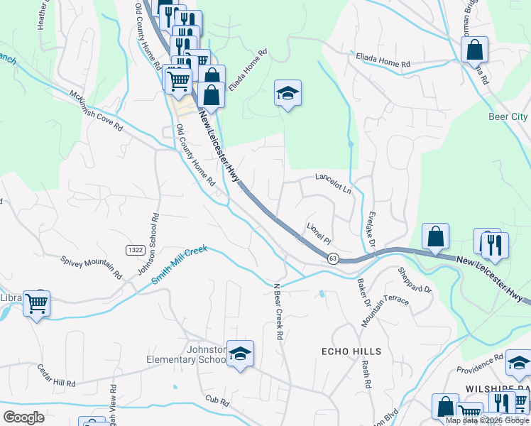 map of restaurants, bars, coffee shops, grocery stores, and more near 268 North Carolina 63 in Asheville