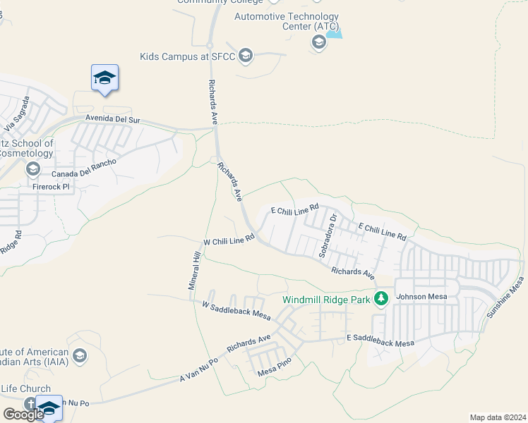 map of restaurants, bars, coffee shops, grocery stores, and more near 19 East Chili Line Road in Santa Fe