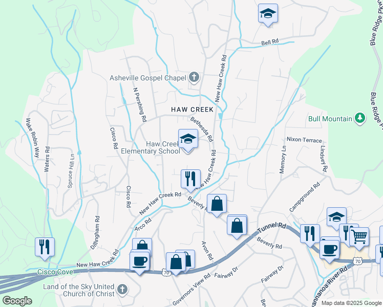 map of restaurants, bars, coffee shops, grocery stores, and more near 21 Trinity Chapel Road in Asheville