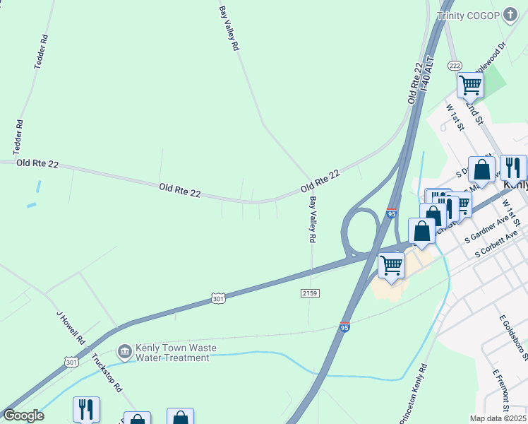 map of restaurants, bars, coffee shops, grocery stores, and more near 103 Rosewood Court in Kenly