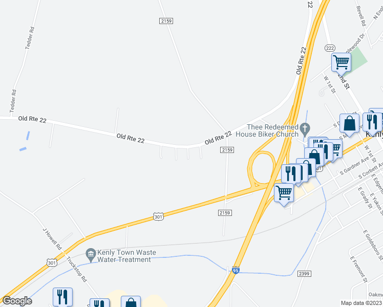 map of restaurants, bars, coffee shops, grocery stores, and more near 103 Rosewood Court in Kenly
