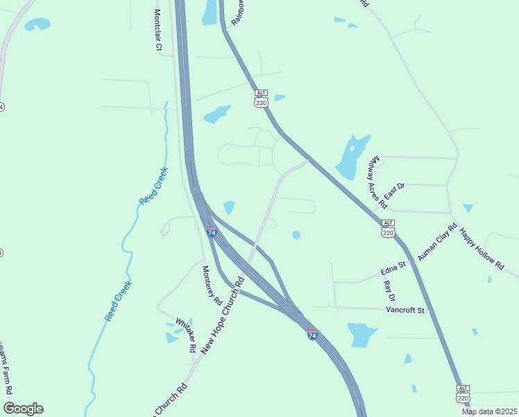 map of restaurants, bars, coffee shops, grocery stores, and more near 3528 New Hope Church Road in Asheboro