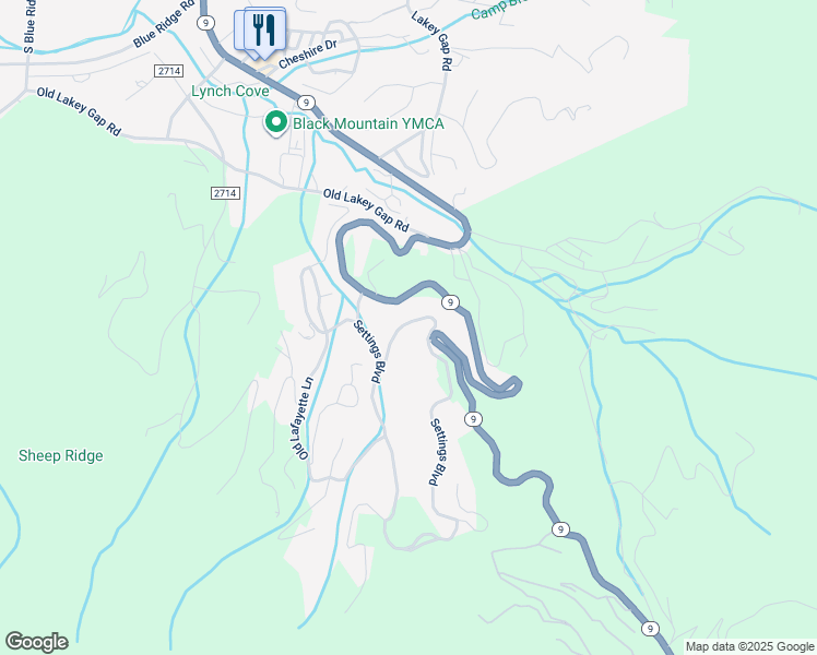 map of restaurants, bars, coffee shops, grocery stores, and more near 190 Settings Boulevard in Black Mountain