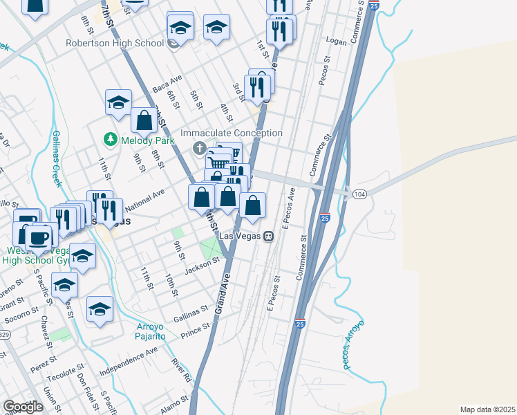 map of restaurants, bars, coffee shops, grocery stores, and more near 541 Railroad Avenue in Las Vegas