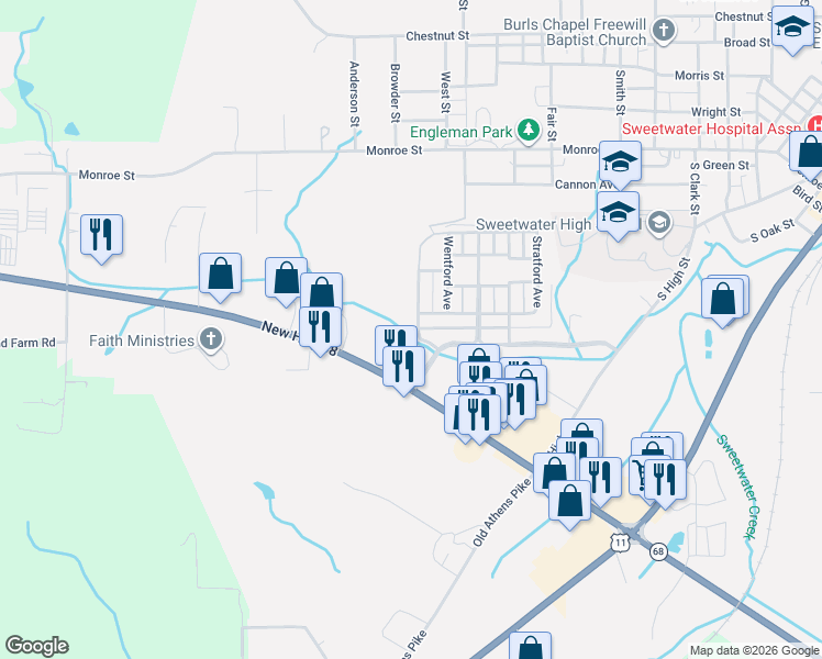 map of restaurants, bars, coffee shops, grocery stores, and more near 952 Stratford Avenue in Sweetwater