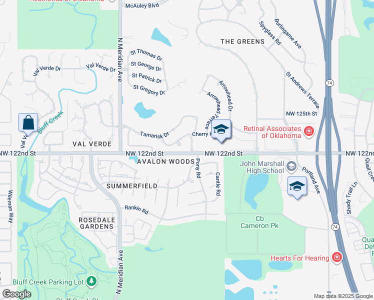 map of restaurants, bars, coffee shops, grocery stores, and more near 4212 Cherry Hill Lane in Oklahoma City