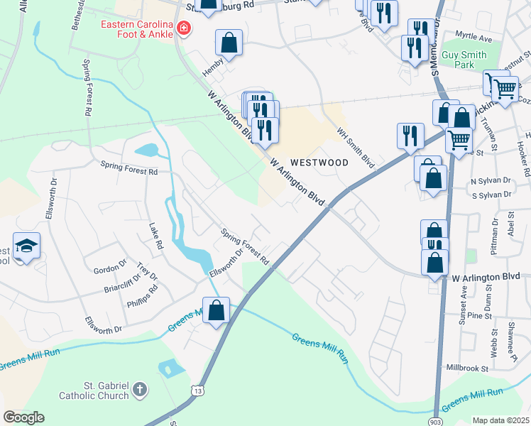 map of restaurants, bars, coffee shops, grocery stores, and more near 2730 Dickinson Avenue in Greenville