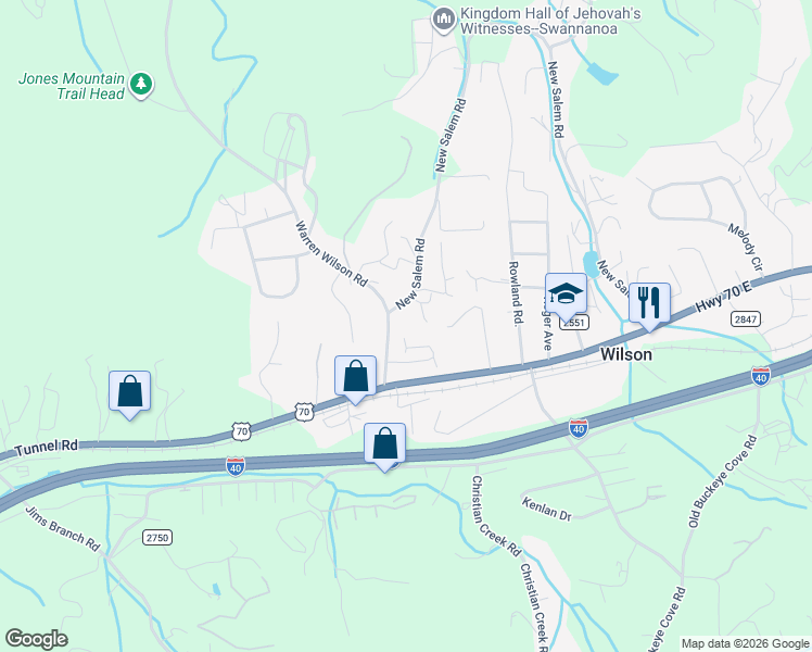 map of restaurants, bars, coffee shops, grocery stores, and more near 114 Warren Wilson Road in Swannanoa