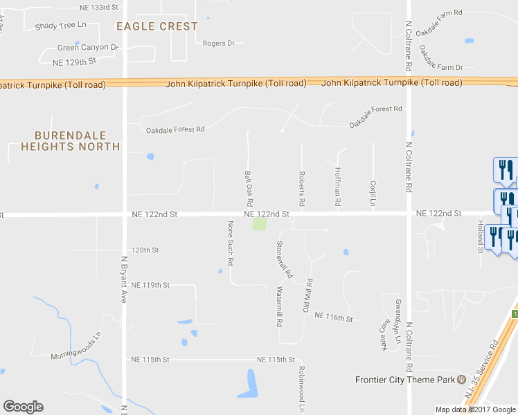 map of restaurants, bars, coffee shops, grocery stores, and more near 12200 Bell Oak Road in Edmond