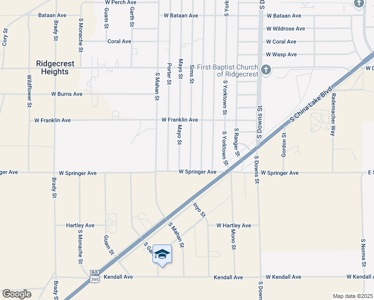 map of restaurants, bars, coffee shops, grocery stores, and more near 1609 Sims Street in Ridgecrest