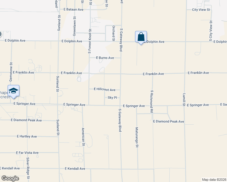 map of restaurants, bars, coffee shops, grocery stores, and more near 839 East Hillcrest Avenue in Ridgecrest