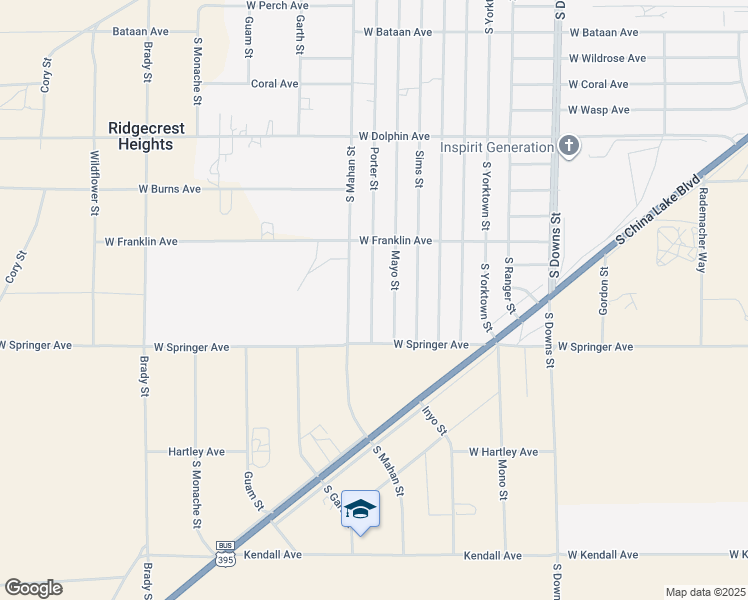 map of restaurants, bars, coffee shops, grocery stores, and more near Porter Street in Ridgecrest