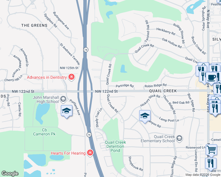 map of restaurants, bars, coffee shops, grocery stores, and more near 3508 Partridge Road in Oklahoma City