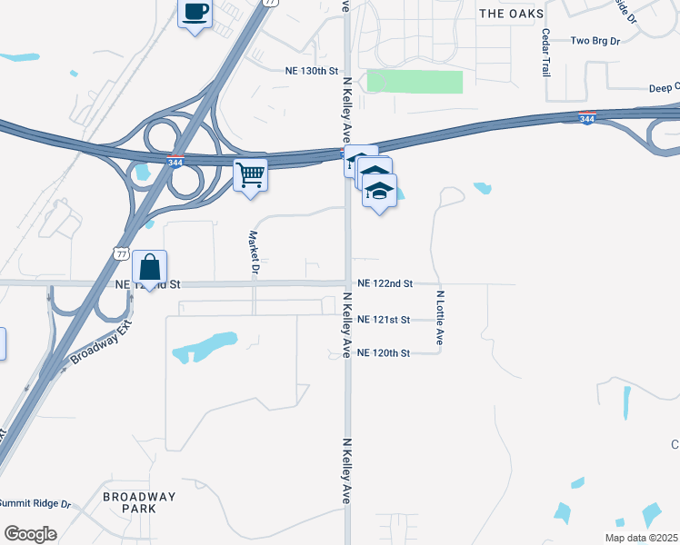 map of restaurants, bars, coffee shops, grocery stores, and more near 901 Northeast 122nd Street in Oklahoma City