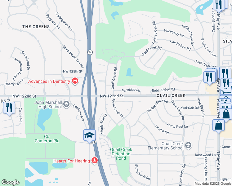 map of restaurants, bars, coffee shops, grocery stores, and more near 3508 Partridge Road in Oklahoma City