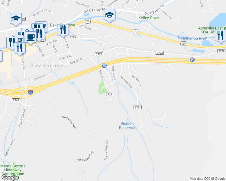 map of restaurants, bars, coffee shops, grocery stores, and more near 106 Morgan Street in Swannanoa