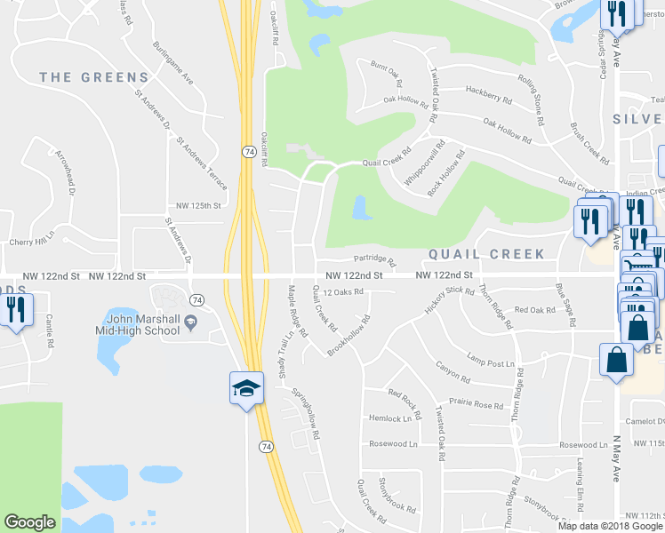 map of restaurants, bars, coffee shops, grocery stores, and more near 3508 Partridge Road in Oklahoma City