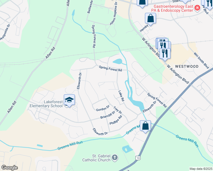 map of restaurants, bars, coffee shops, grocery stores, and more near 2908 Sussex Street in Greenville