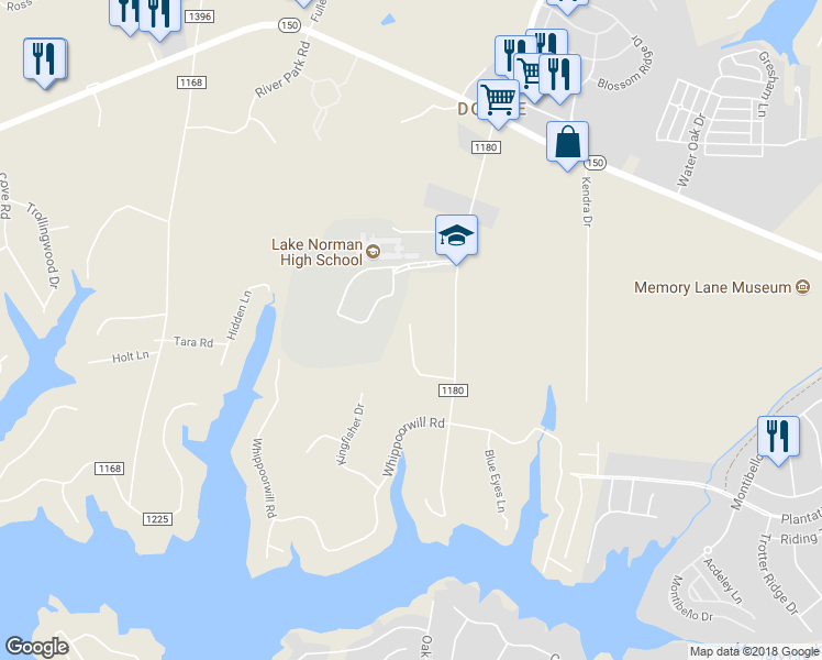 map of restaurants, bars, coffee shops, grocery stores, and more near 142 Purple Finch Lane in Mooresville