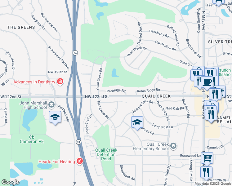 map of restaurants, bars, coffee shops, grocery stores, and more near 3412 Partridge Rd in Oklahoma City