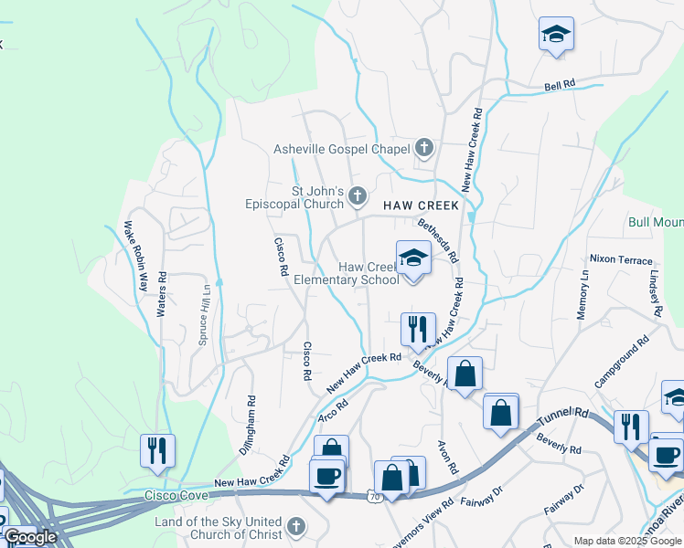 map of restaurants, bars, coffee shops, grocery stores, and more near 89 Pershing Road in Asheville