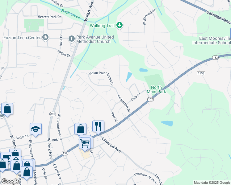 map of restaurants, bars, coffee shops, grocery stores, and more near 238 Cedarcroft Drive in Mooresville