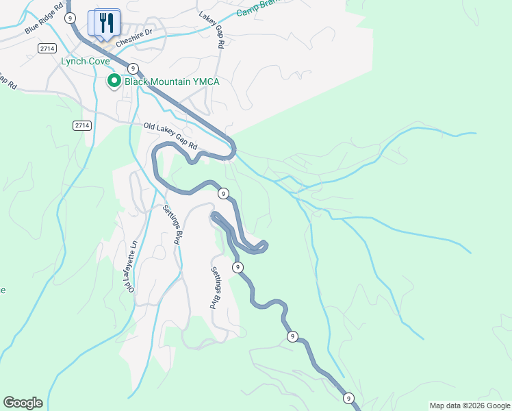map of restaurants, bars, coffee shops, grocery stores, and more near 76 Mountain View Road in Black Mountain