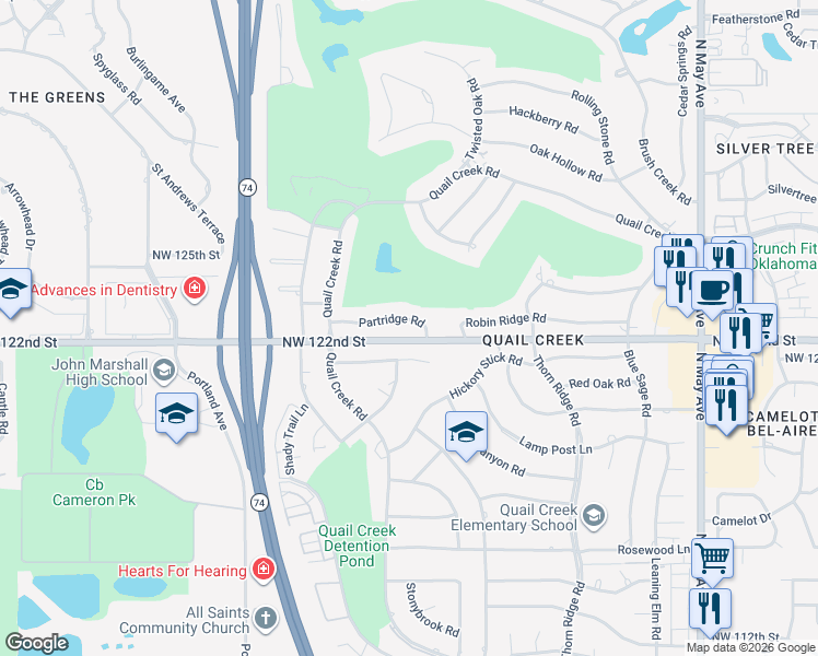 map of restaurants, bars, coffee shops, grocery stores, and more near 3400 Partridge Road in Oklahoma City