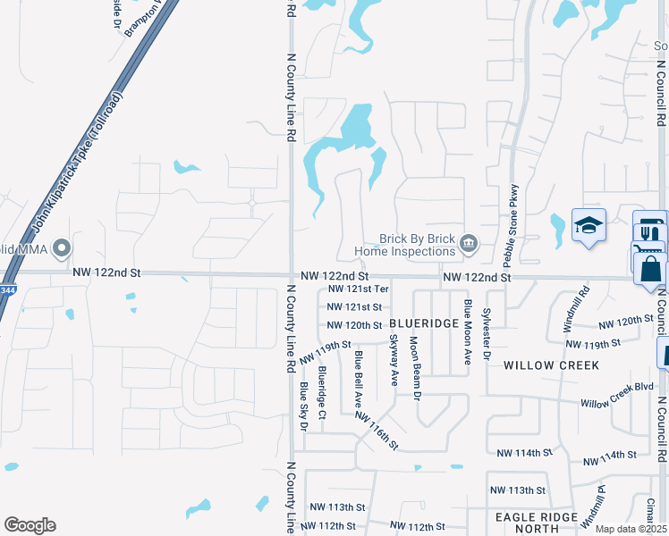 map of restaurants, bars, coffee shops, grocery stores, and more near 8820 Northwest 123rd Street in Oklahoma City