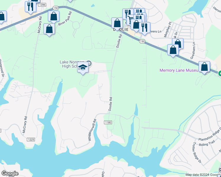 map of restaurants, bars, coffee shops, grocery stores, and more near 218 Doolie Road in Mooresville