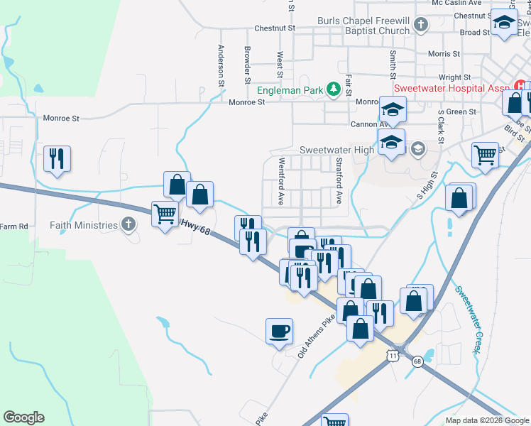 map of restaurants, bars, coffee shops, grocery stores, and more near 952 Stratford Avenue in Sweetwater