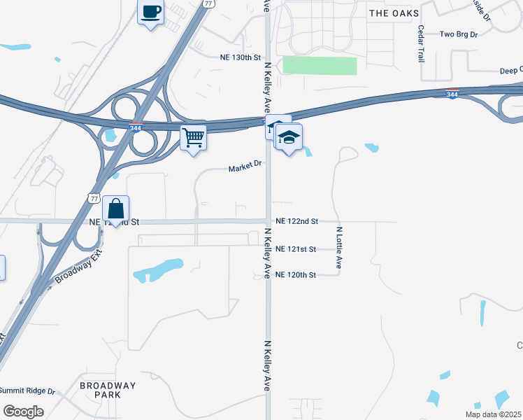 map of restaurants, bars, coffee shops, grocery stores, and more near 12301 North Kelley Avenue in Oklahoma City