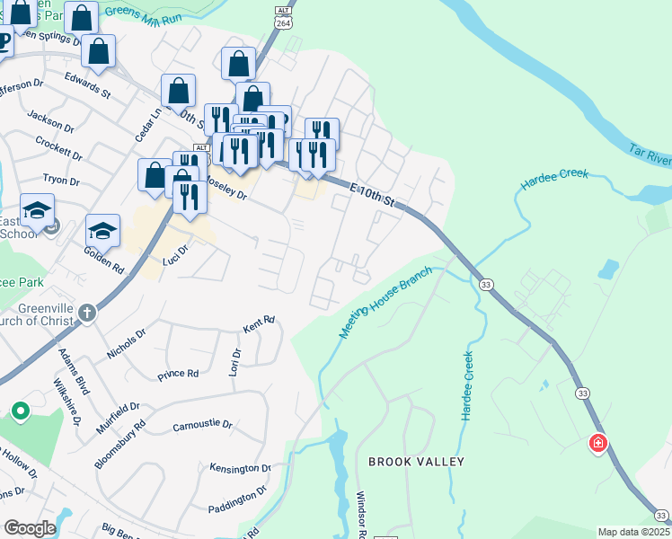 map of restaurants, bars, coffee shops, grocery stores, and more near 2044 Copper Beech Way in Greenville