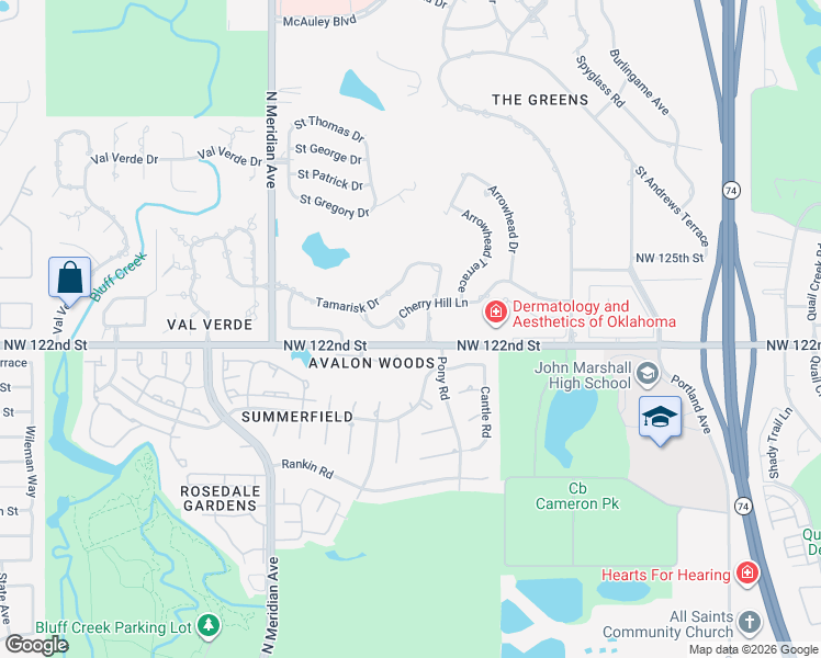 map of restaurants, bars, coffee shops, grocery stores, and more near 4212 Cherry Hill Lane in Oklahoma City