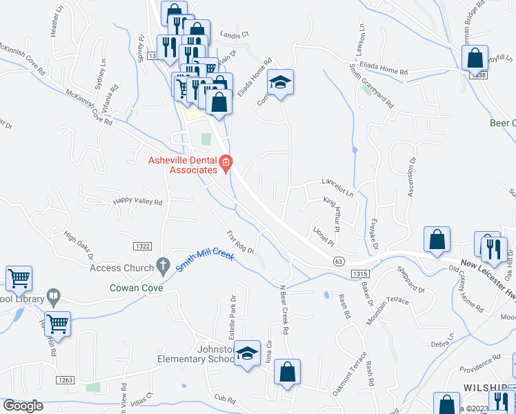 map of restaurants, bars, coffee shops, grocery stores, and more near 276 New Leicester Highway in Asheville