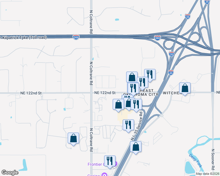 map of restaurants, bars, coffee shops, grocery stores, and more near 4495-4639 Northeast 122nd Street in Oklahoma City