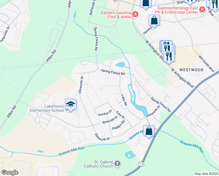 map of restaurants, bars, coffee shops, grocery stores, and more near 2908 Sussex Street in Greenville