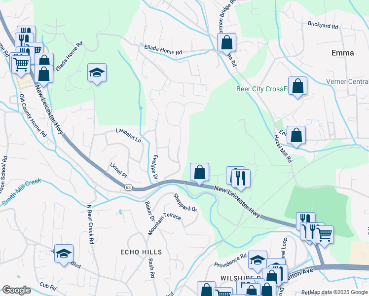 map of restaurants, bars, coffee shops, grocery stores, and more near 17 Ascension Drive in Asheville