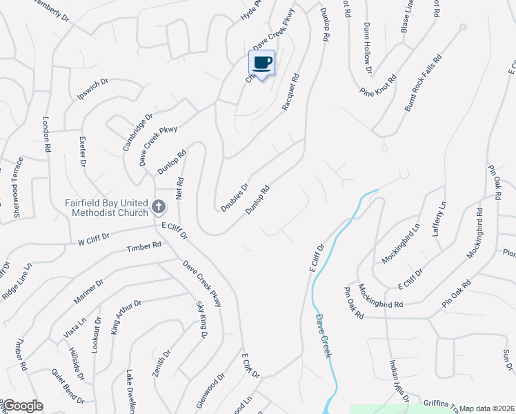 map of restaurants, bars, coffee shops, grocery stores, and more near 249 Dunlop Road in Fairfield Bay