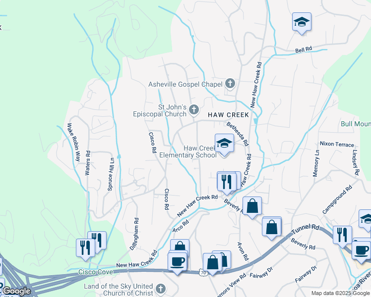 map of restaurants, bars, coffee shops, grocery stores, and more near 110 Pershing Road in Asheville