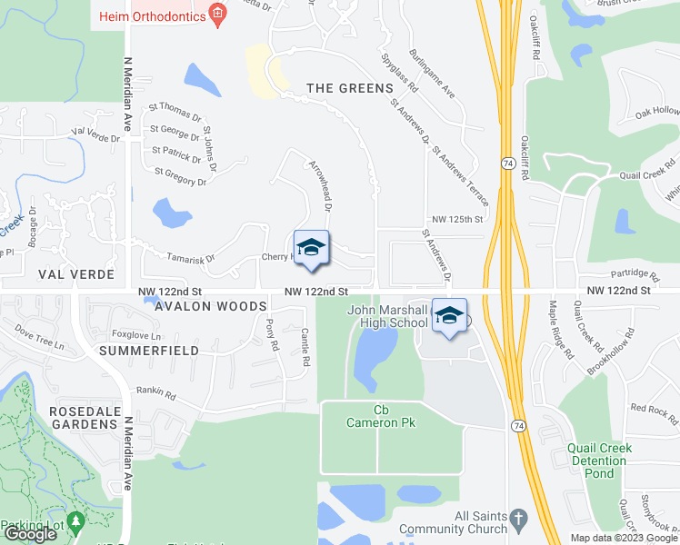 map of restaurants, bars, coffee shops, grocery stores, and more near 3991 Northwest 122nd Street in Oklahoma City