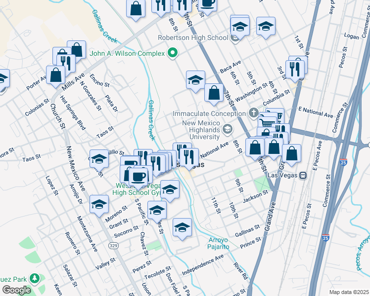 map of restaurants, bars, coffee shops, grocery stores, and more near 1116 Columbia Street in Las Vegas