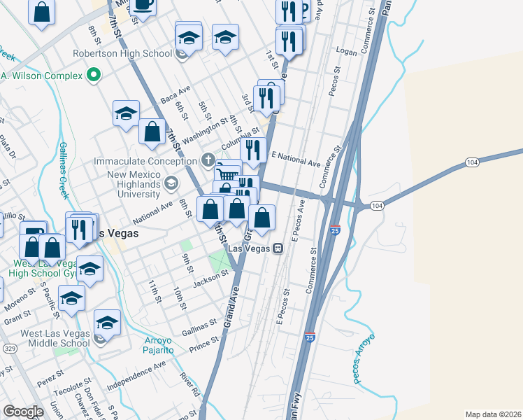 map of restaurants, bars, coffee shops, grocery stores, and more near 541 Railroad Avenue in Las Vegas