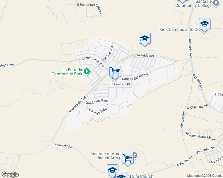 map of restaurants, bars, coffee shops, grocery stores, and more near 1 Coyote Pass in Santa Fe