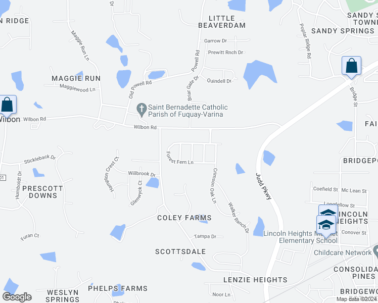 map of restaurants, bars, coffee shops, grocery stores, and more near 716 Maple Brook Road in Fuquay Varina