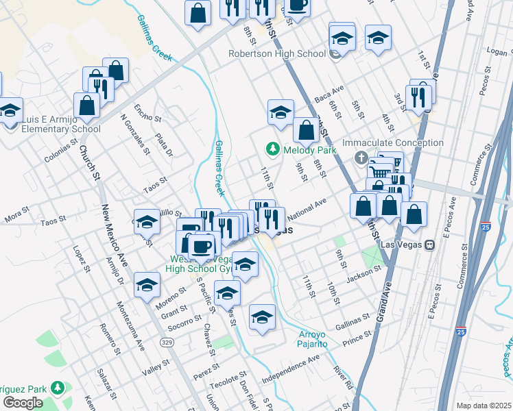 map of restaurants, bars, coffee shops, grocery stores, and more near 933 12th Street in Las Vegas