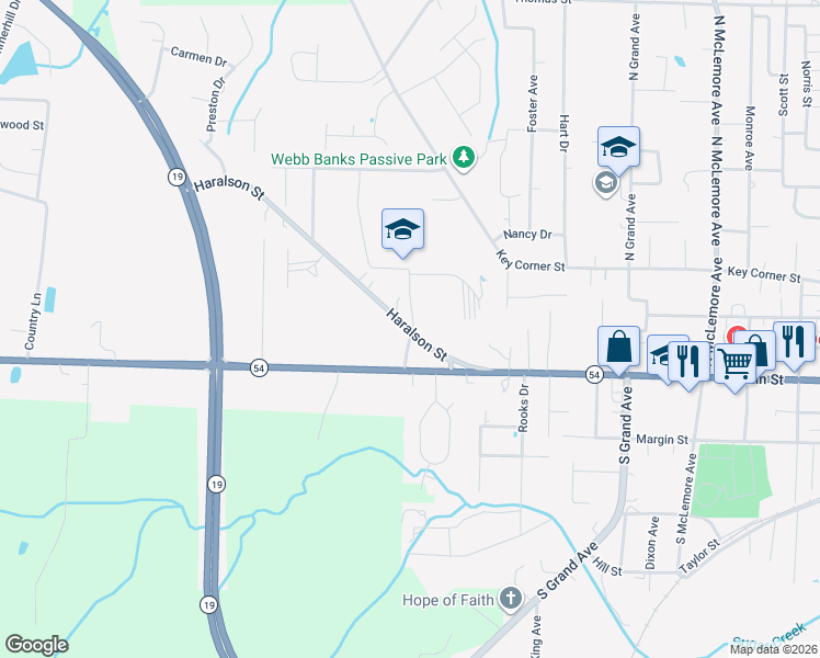 map of restaurants, bars, coffee shops, grocery stores, and more near 1201 Haralson Street in Brownsville
